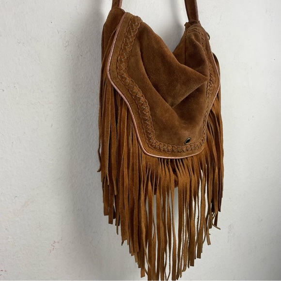 Vintage Suede Leather Fringed Shoulder Bag Boho - Picture 3 of 14